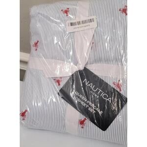 Nautica Home Lobster T200 Strip Percale Queen Sheet Bed Set